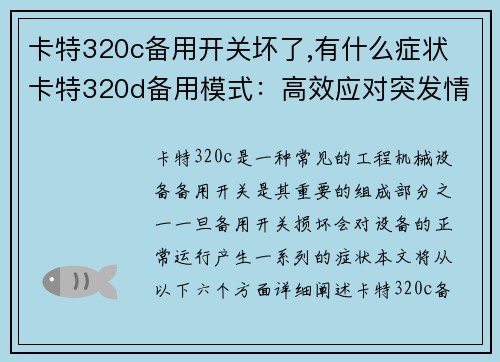 卡特320c备用开关坏了,有什么症状 卡特320d备用模式：高效应对突发情况